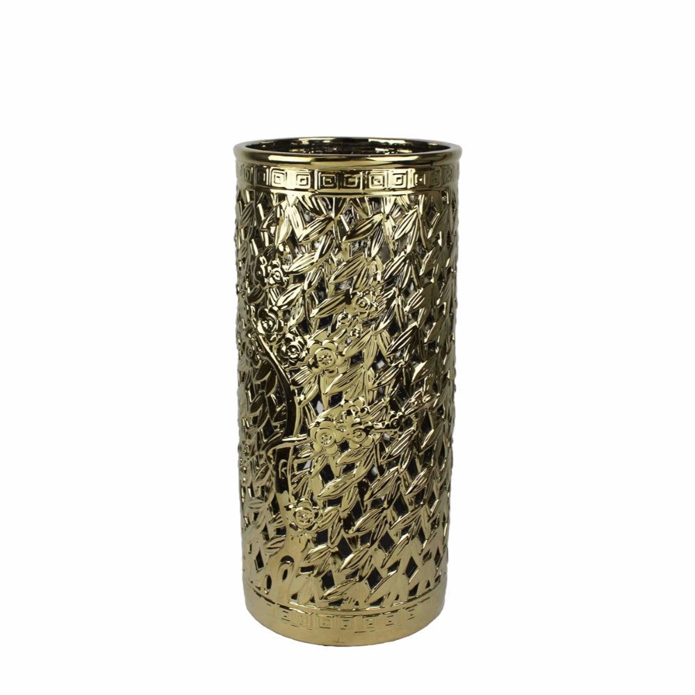 Contemporary Pierced Ceramic Umbrella Stand, Gold