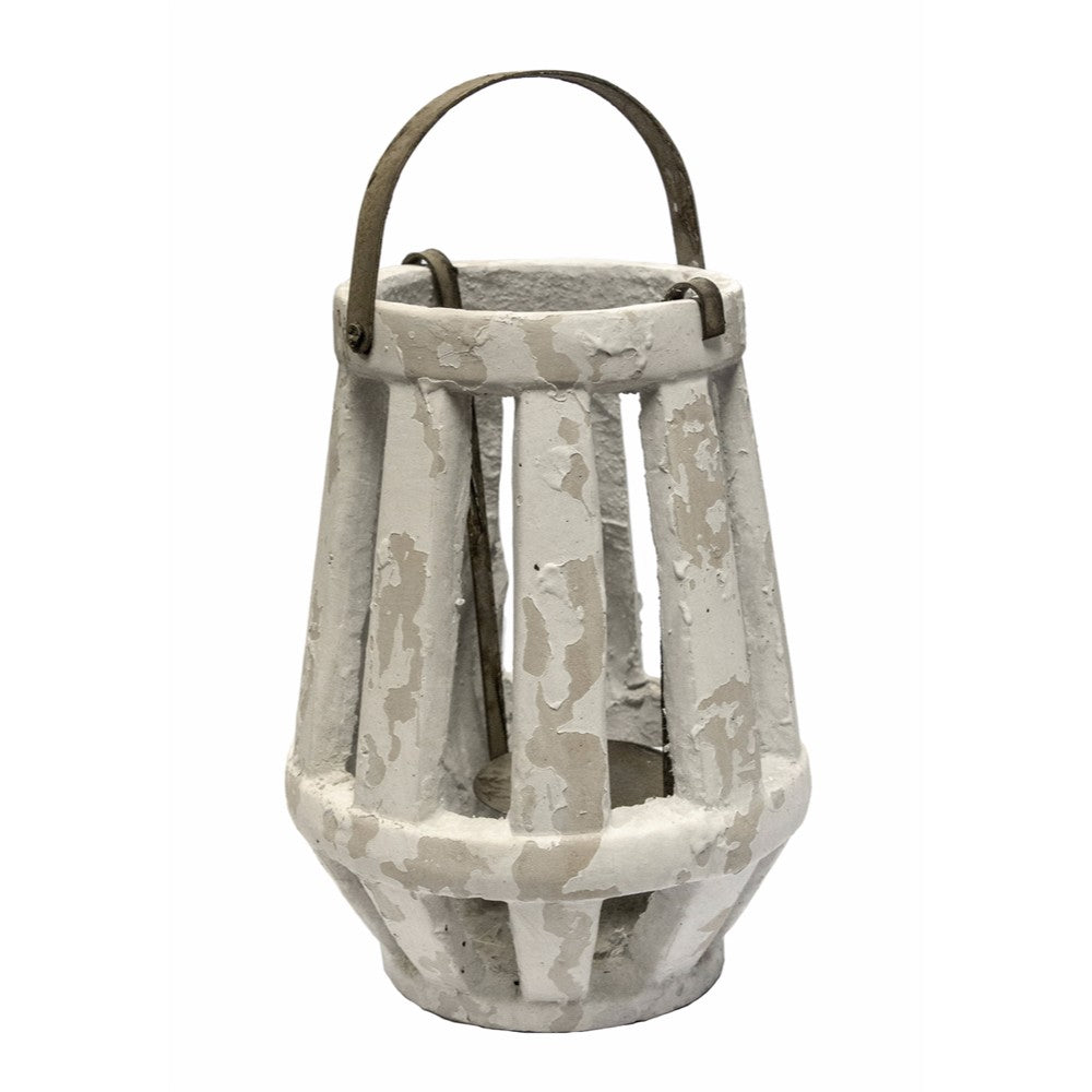 Distressed Candle Lantern, White