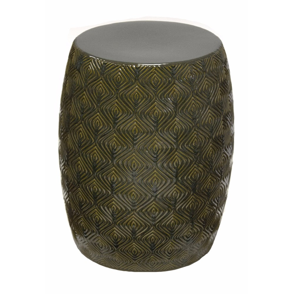 Contemporary Ceramic Garden Stool, Green and Gray