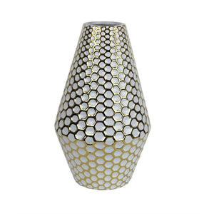 Alluring Decorative Ceramic Vase, White & Gold