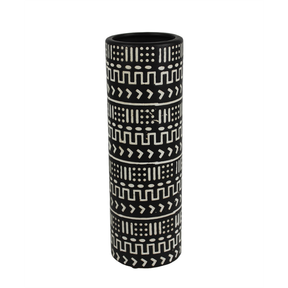 Cylindrical Decorative Ceramic Vase, Black & White