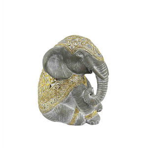 Beautiful Decorative Ceramic Sitting Elephant Figurine, Gray & Gold