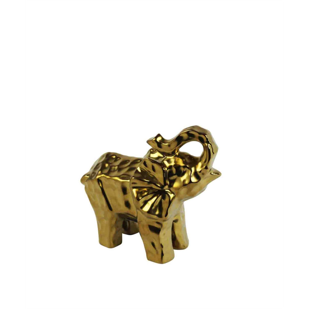 Alluring Ceramic Trumpeting Elephant Figurine, Gold