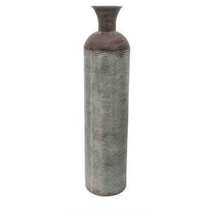 Rustic Metal Cylindrical Bottle Vase, Weathered Gray/Bronze-Large