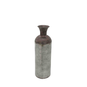 Rustic Metal Cylindrical Bottle Vase, Weathered Gray/Bronze-Small