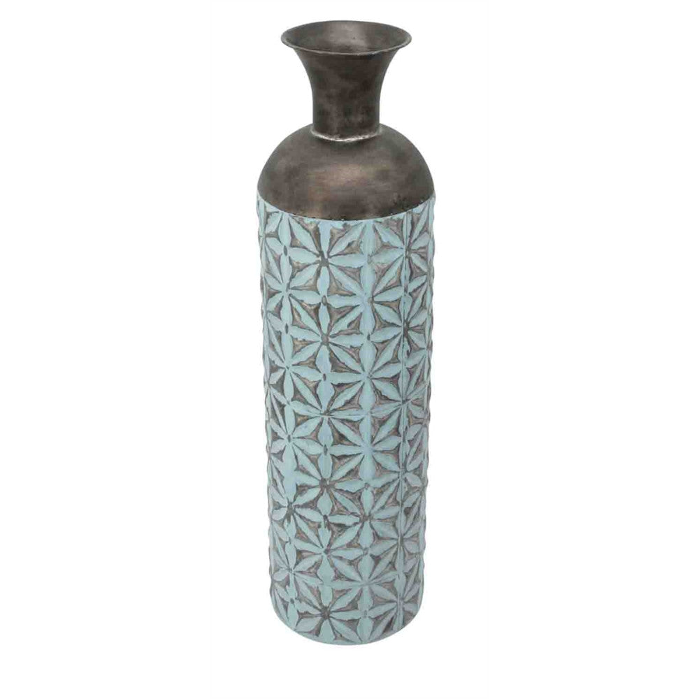 Metallic Cylinder Bottle Vase, Blue/Bronze