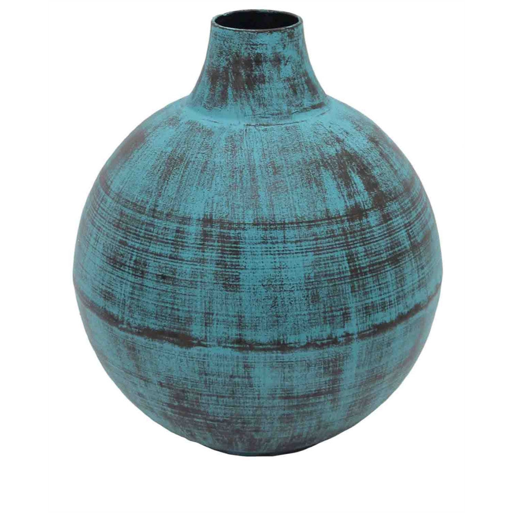 Aged Metal Bottle Vase, Blue-Large