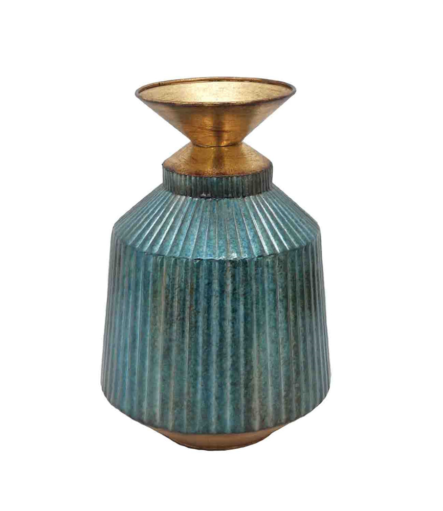 Antique Modern Metal Vase, Blue & Gold