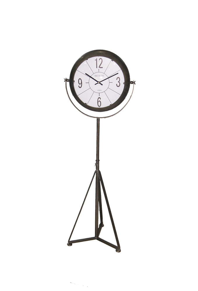 Rustically Classy Metal Clock On Floor Stand, Gray