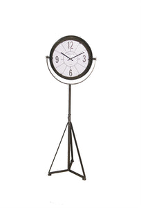 Rustically Classy Metal Clock On Floor Stand, Gray