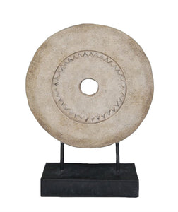 Vintage-Inspired Resin Mill Stone Decoration, Off White And Black