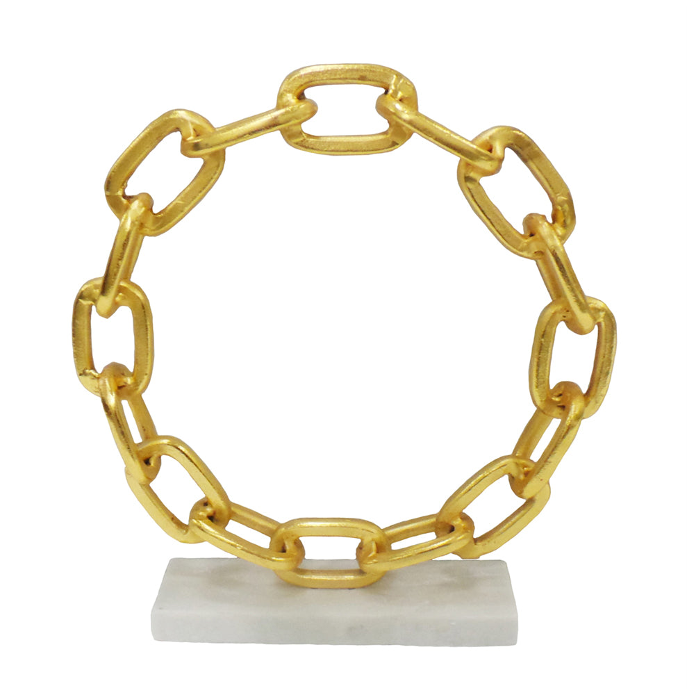Solid Metal Chain Sculpture On Stand, Gold