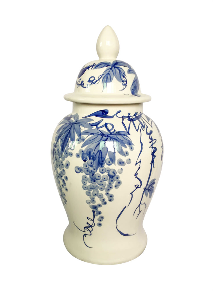 Ceramic Temple Jar Vase, Blue And White