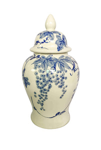 Baroque Ceramic Temple Jar Vase, Blue And White