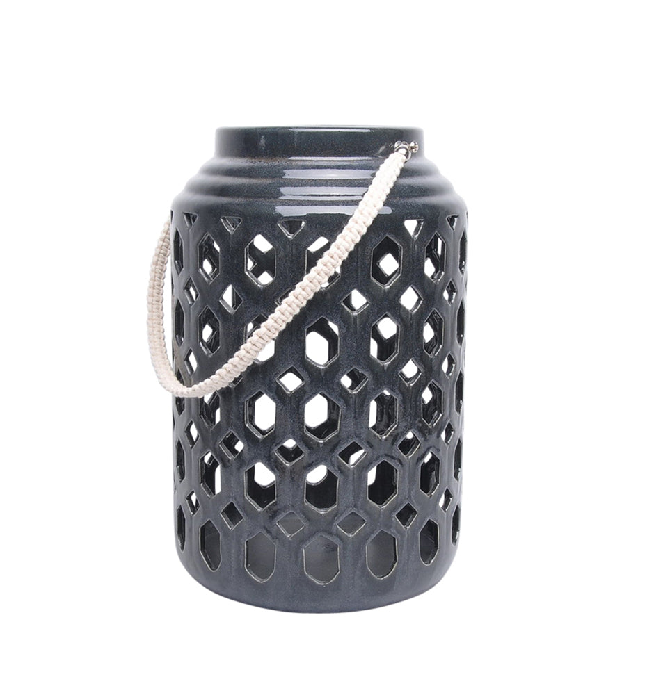 Geometric Pattern Ceramic Candle Lantern, Black