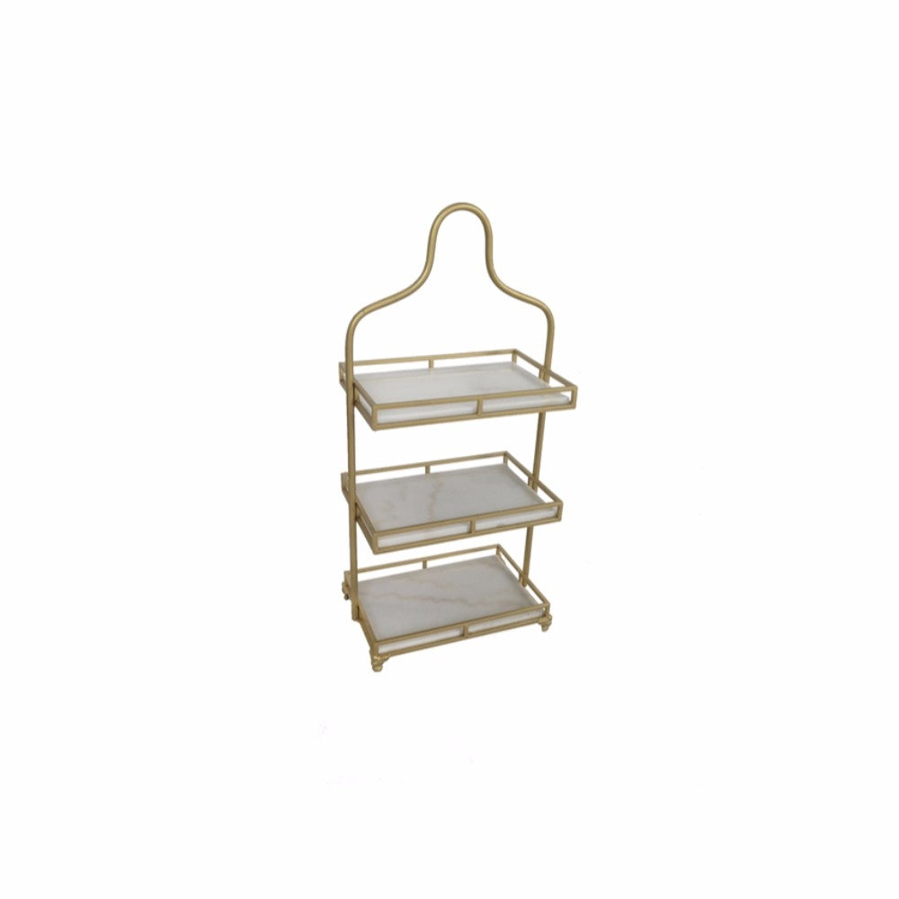 3 Tier Marble Shelf In White And Gold