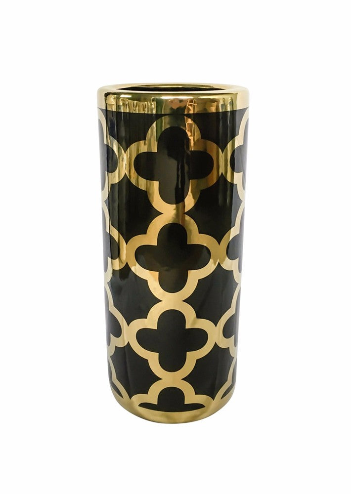 Modish Decorative Round Umbrella Stand, Black/Gold