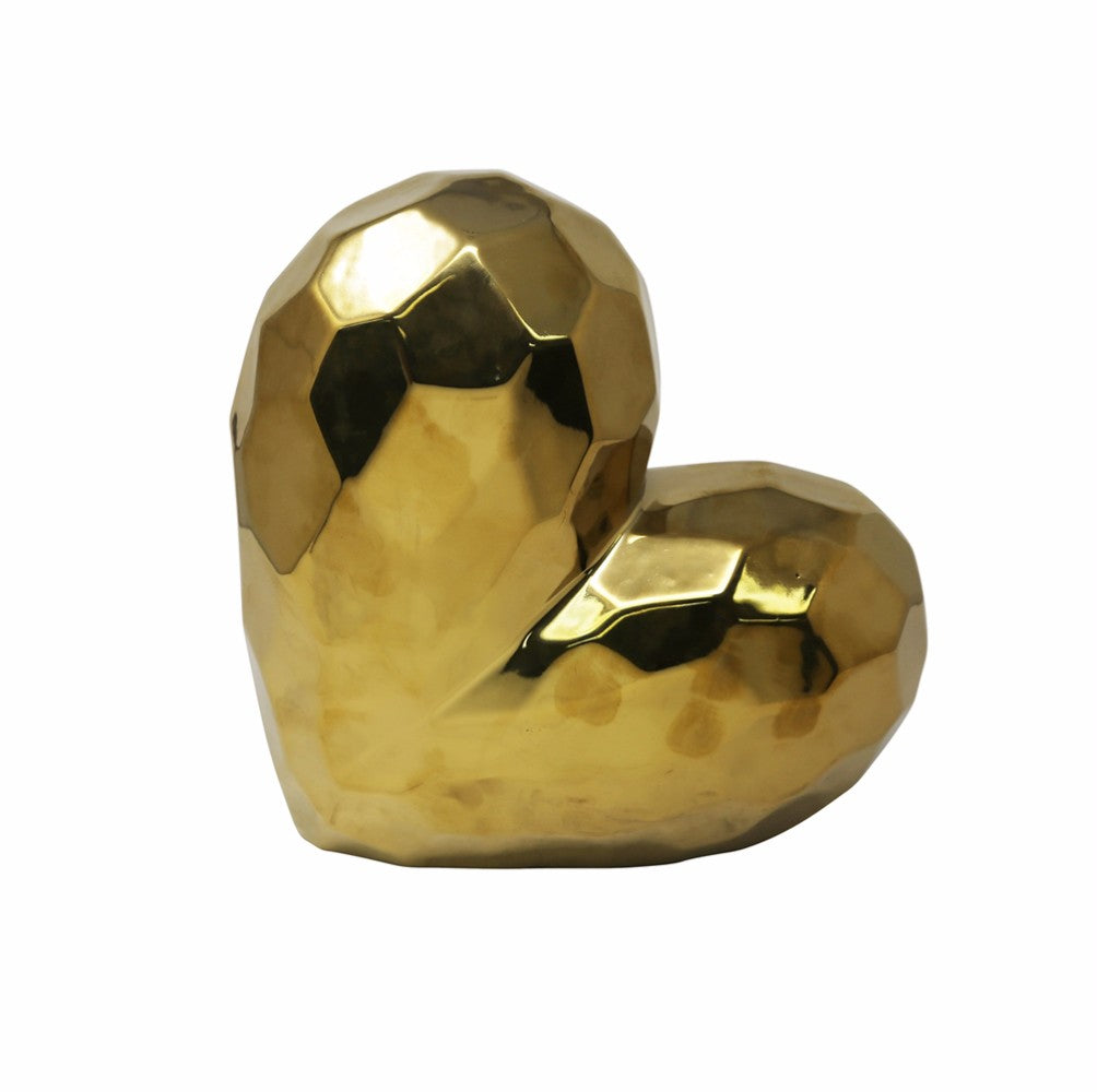 Antiqued Ceramic Heart Shaped Sculpture, Gold