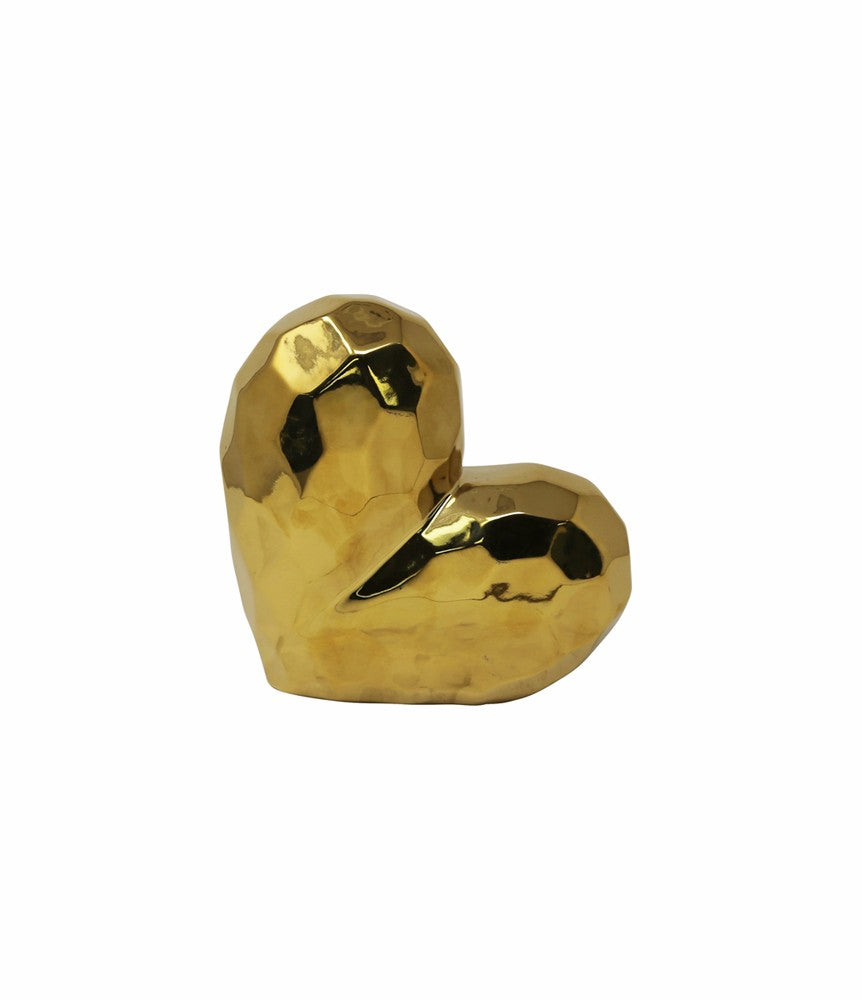 Shiny Ceramic Heart Shaped Sculpture,  Gold