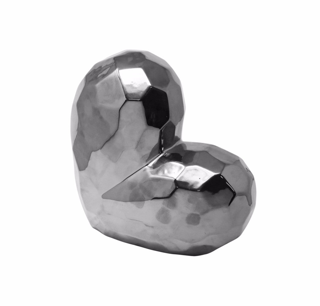 Glazed Ceramic Heart Shaped Sculpture, Silver