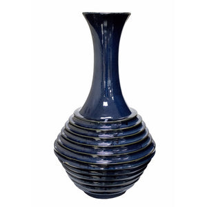 Ringed Vertical Bottle Vase, Blue