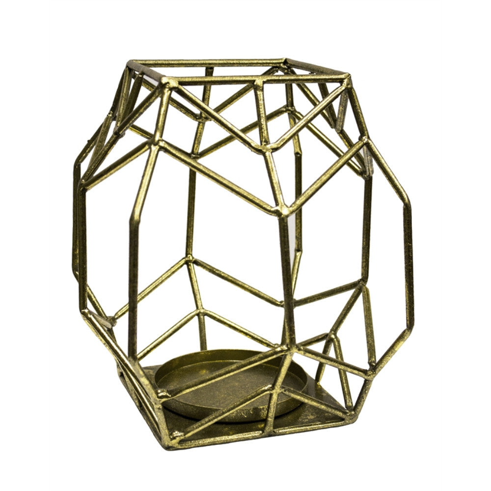 Intricately Designed Metal Candle Holder, Gold