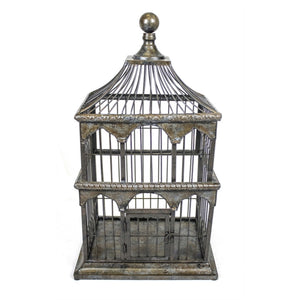 Vintage Accented Metal Bird Cage, Silver