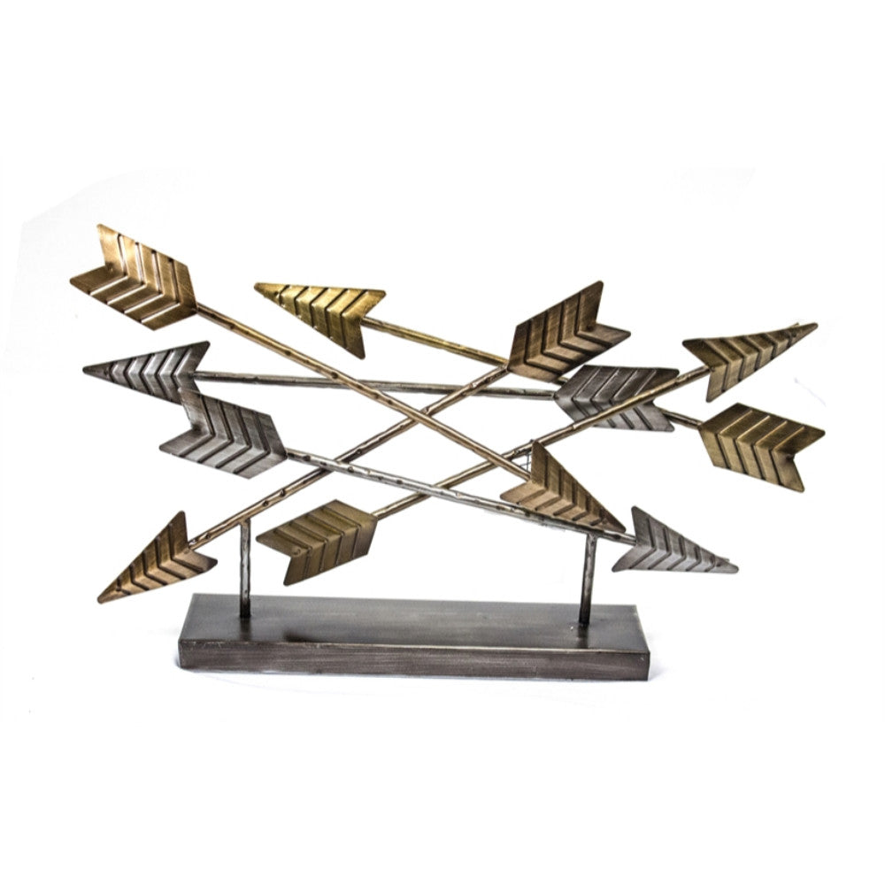 Imposingly Decorous Arrow Metal Tabletop Sculpture, Black and Gold