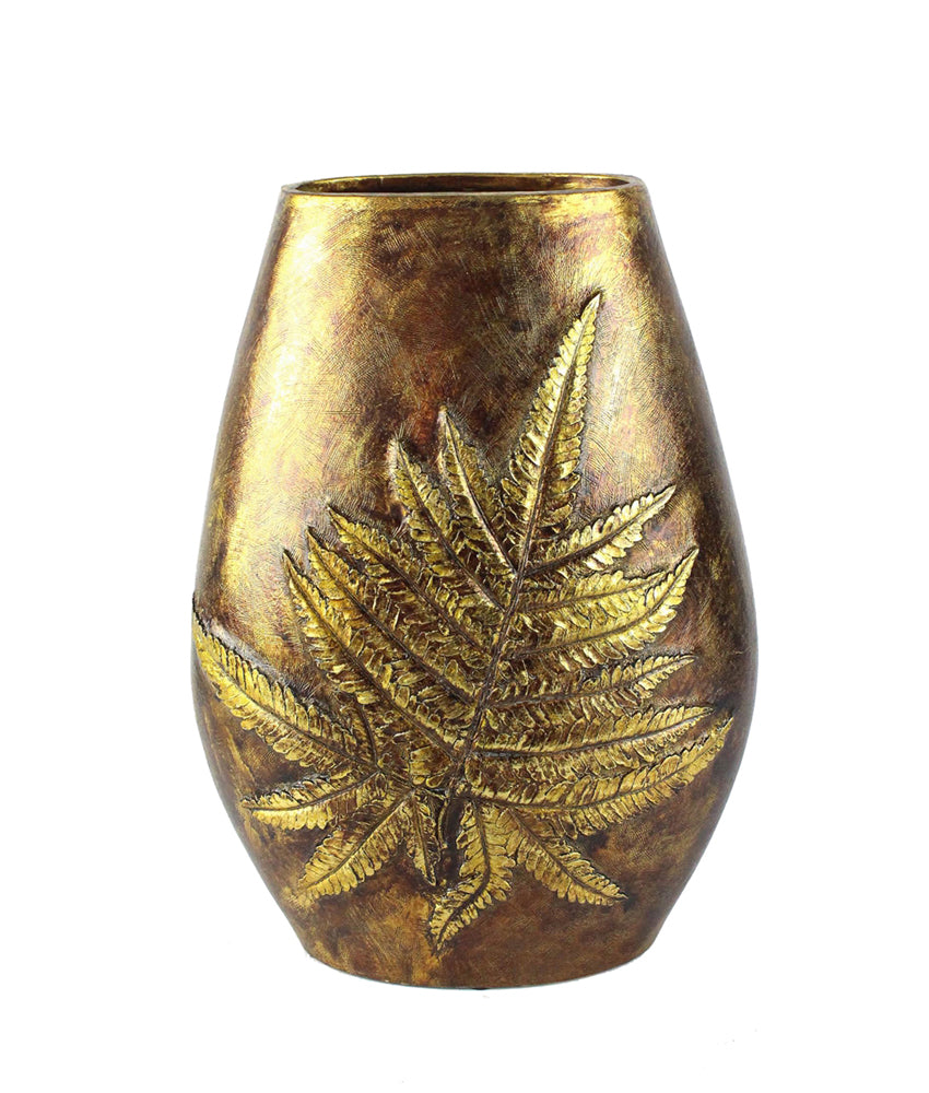 Dazzling Polyresin Leaf  Vase, Gold