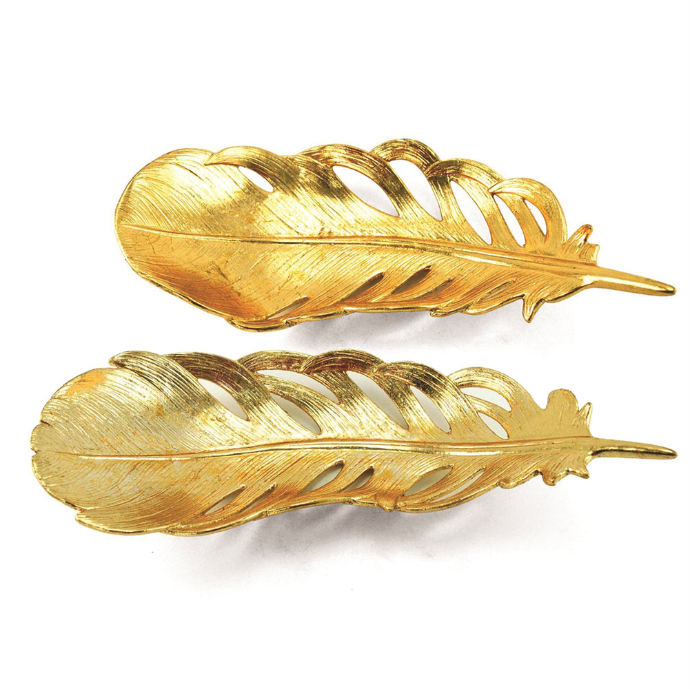 Polyresin  Feather Decorative Plates, Gold, Set Of 2