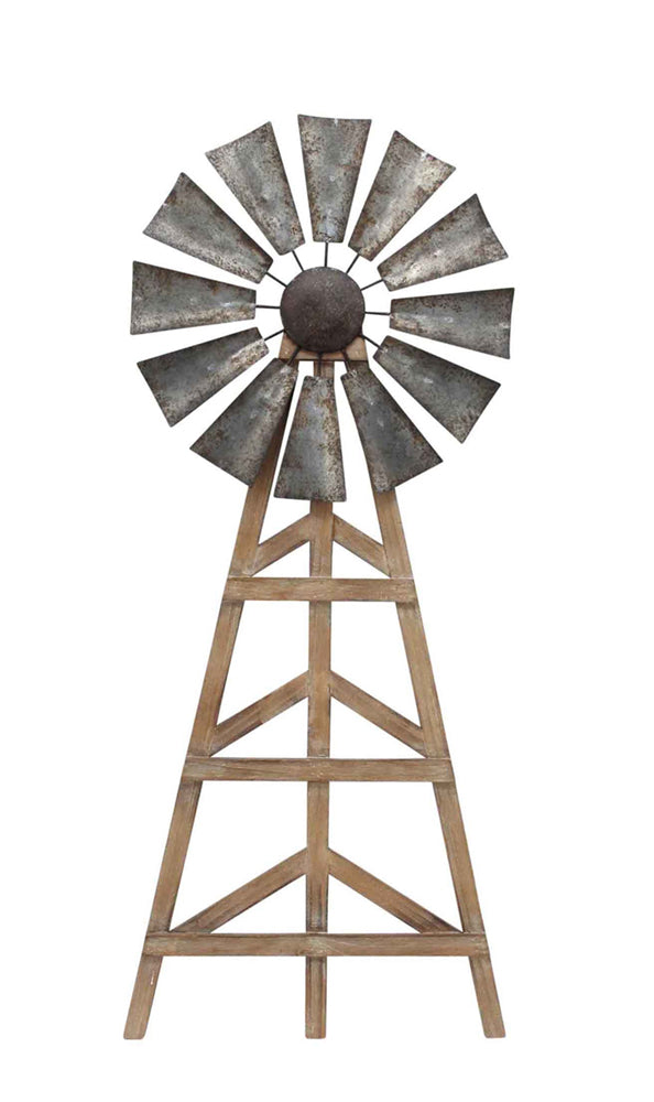 Wood And Metal Windmill Wall Decor, Brown And Gray