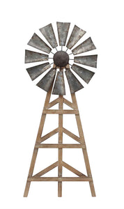 Wood And Metal Windmill Wall Decor, Brown And Gray