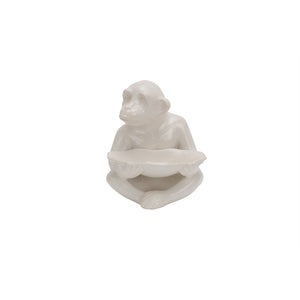 Ceramic Monkey With Tray Figurine, White