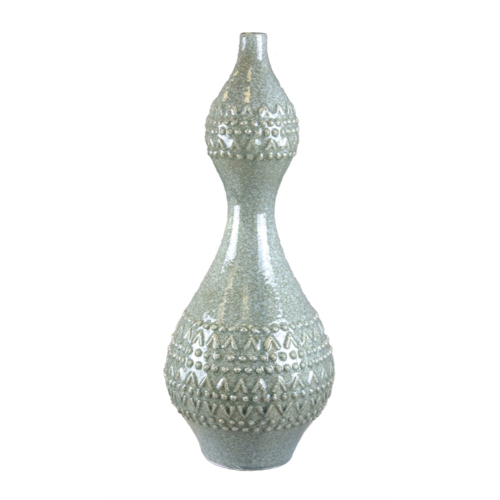 Classic Intriguing Patterned Ceramic Vase, Light Green