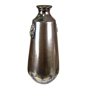 Well- Designed Ceramic Vase With Metal Handles, Gray