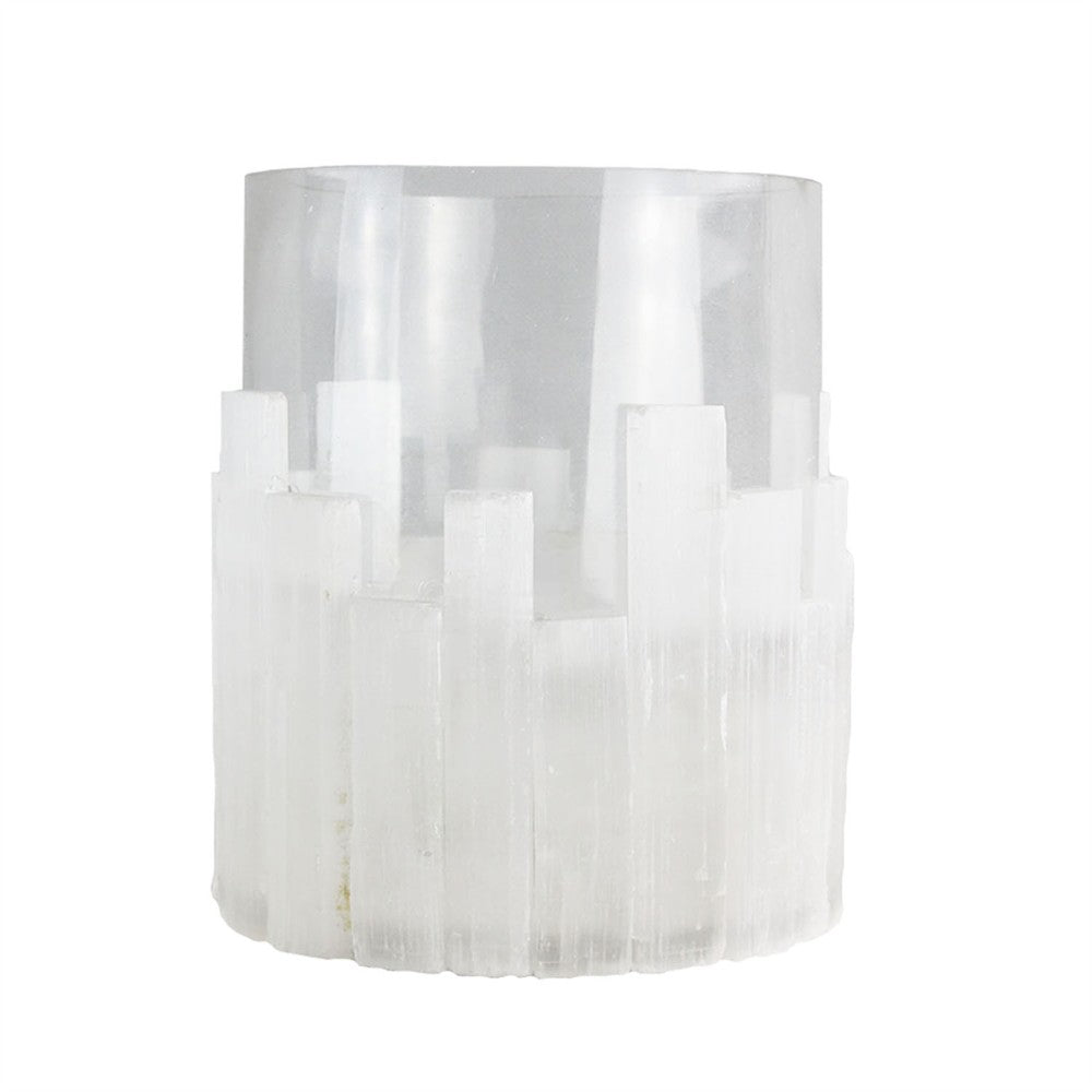 White Selenite Hurricane Votive, Regular