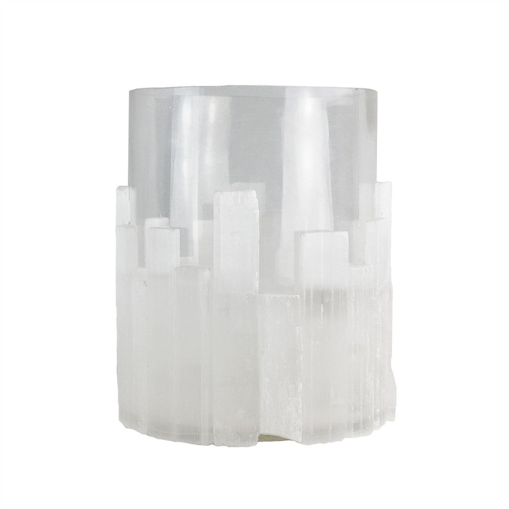 White Selenite Hurricane Votive, Short