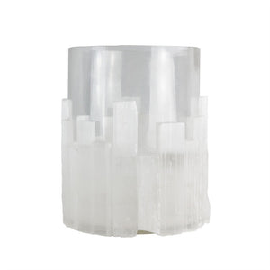 White Selenite Hurricane Votive, Short