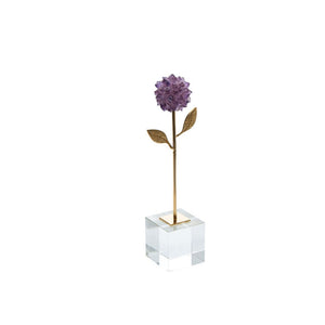 Artistic Stone Flower With Metal stem, Purple And Gold