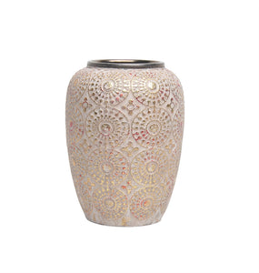 Traditional Style Ceramic Vase, White And Gold