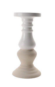 Traditional Ceramic Dual Tone Pillar Candle Holder, White And Beige