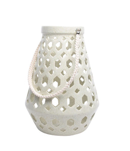 Pierced Ceramic Candle Lantern, White