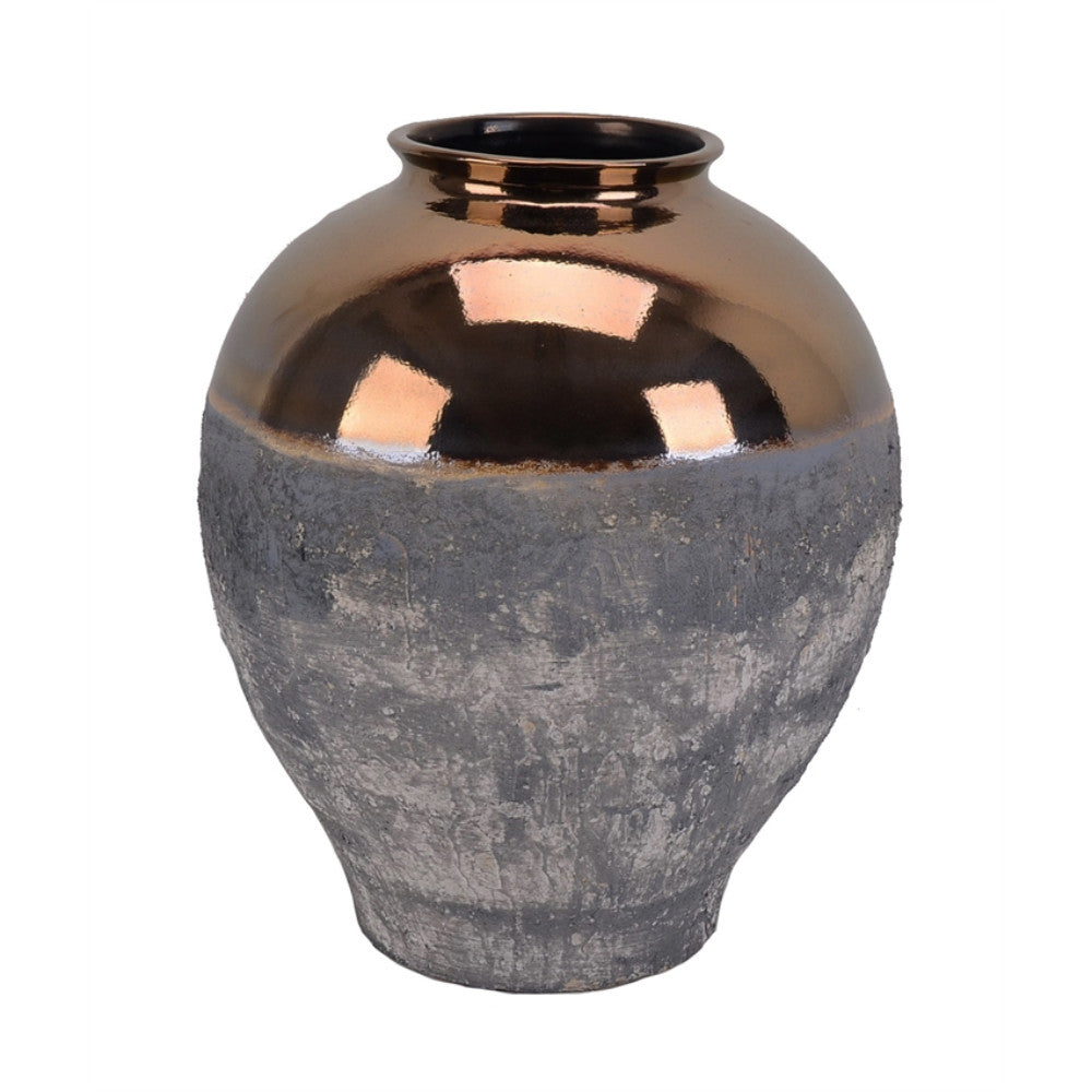 Elegant Ceramic Vase, Gray And Bronze
