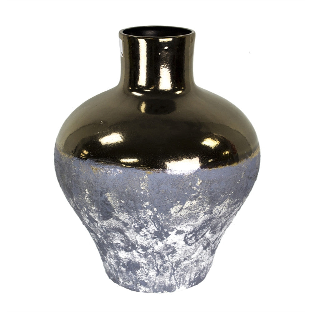 Classic Decorative Ceramic Vase, Gray And Bronze