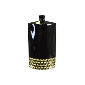 Elegant Ceramic Vase With Dimpled Base, Black And Gold