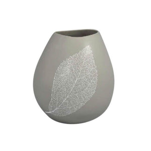 Decorative Bulb Vase With Leaf Design, Gray