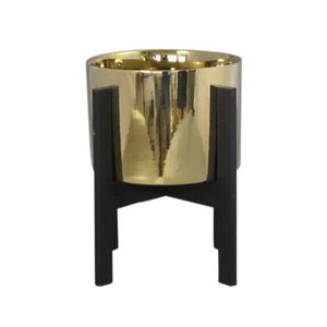 Aesthetically Charmed Gold Ceramic Planter On Stand