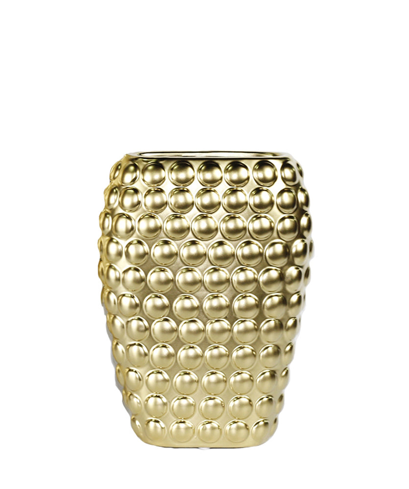 Striking Decorative Ceramic Vase With Dots, Gold