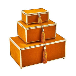 Alluring Set Of 3 Velveteen Storage Boxes With Tassel , Orange