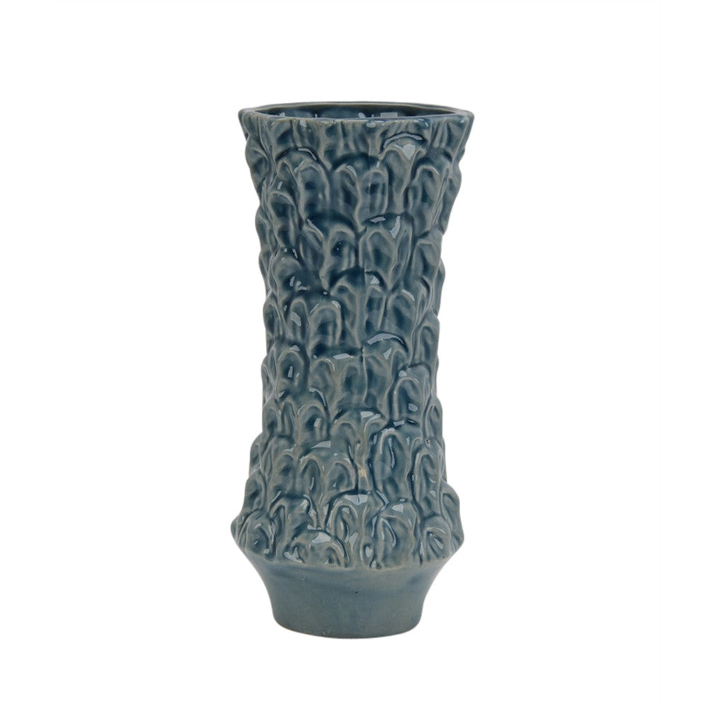 Attractively Engraved Ceramic Vase, Blue